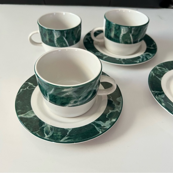 Set of 4 Newcor Vintage White & Green Coffee / Tea Cup and Saucer Plate - Picture 3 of 7
